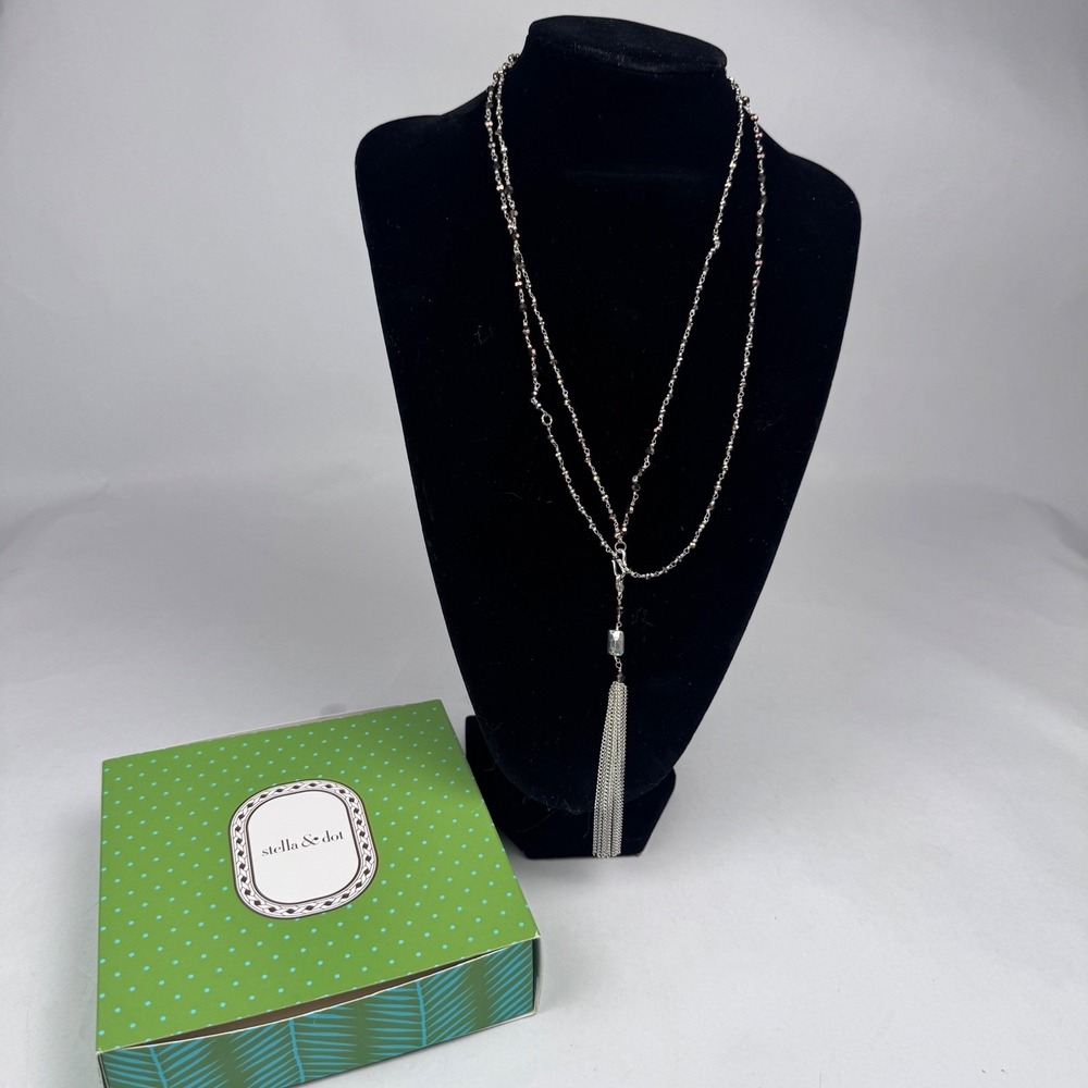 Stella & Dot Womens Tassel Necklace Beads Long Rosary Style Removable Tassle